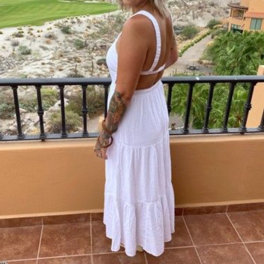 Abercrombie White Scrunchie Strap Cutout Maxi Dress M Petite